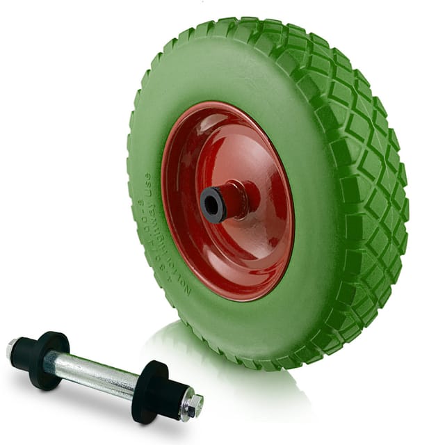 Bituxx - Ersatzrad 40cm pu Ersatzreifen für Schubkarren Gartenkarren 4.80/4.00-8 7 Achsdurchmesser 20mm Naben 87mm bis 250kg (Grün)