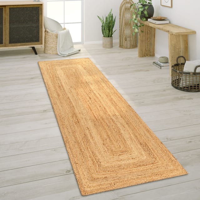 Paco Home - Teppich Wohnzimmer Naturfaser Jute Handgearbeitet Abstraktes Modernes Muster 80x250 cm, Natur 6