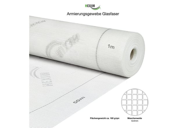 Trockenbau, 50m Armierungsgewebe 160g/m², selbstklebendes Gewebeband 50mm, Fugendeckstreifen 50mm: Armierungsgewebe, 1 Stück / 50 Meter - Hexim
