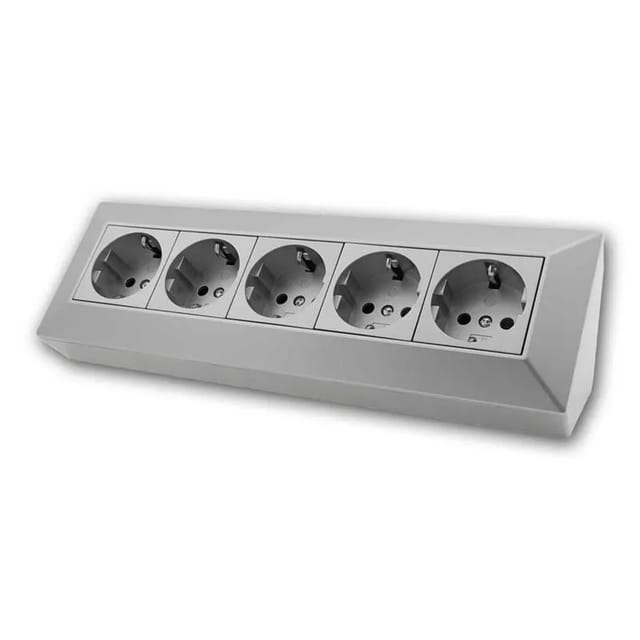 5-fach Steckdosenblock, silber 250V/ 16A, Aufbaumontage