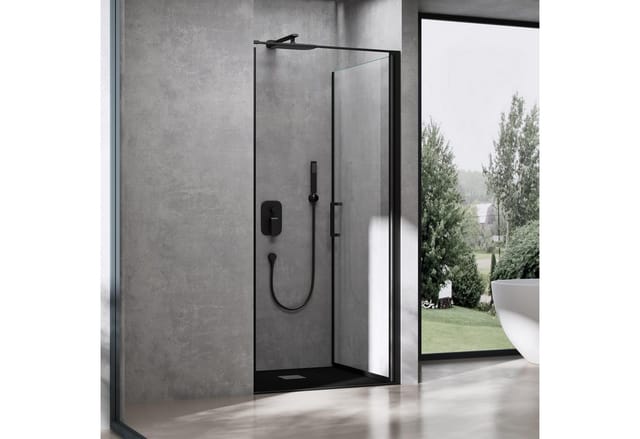 doporro Nischentür Nischendrehtür Duschabtrennung 75x195 cm ESG-Sicherheitsglas Duschtür aus Klarglas mit Hebe- und Senkmechanismus Teramo36K schwarz