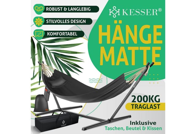 KESSER® Hängematte LAKE mit Gestell Doppelhängematte für 2 Personen-Stabiler Rahmen 200kg Belastbarkeit Indoor & Outdoor XXL Hängesessel Doppel Mehrpersonen Garten Pool Balkon Terrasse