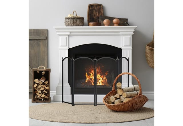 Relaxdays - Funkenschutzgitter, 4 teiliges Gitter gegen Funkenflug, Kamin Funkenschutz, HxB: 54x97,5 cm, Metall, schwarz