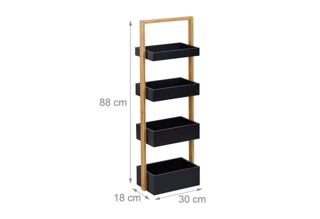 Badregal, 4 Ablagen, HxBxT: 88 x 30 x 18 cm, Standregal für Badezimmer & Küche, Bambus, mdf, natur/schwarz - Relaxdays
