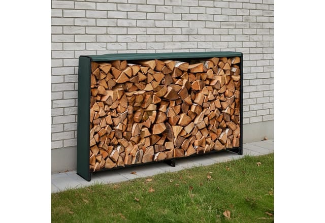 Relaxdays - Kaminholzregal mit Abdeckung, für Holz ab 25 cm, Brennholzregal aus Eisen, hbt: 110x200x29 cm, schwarz/grün
