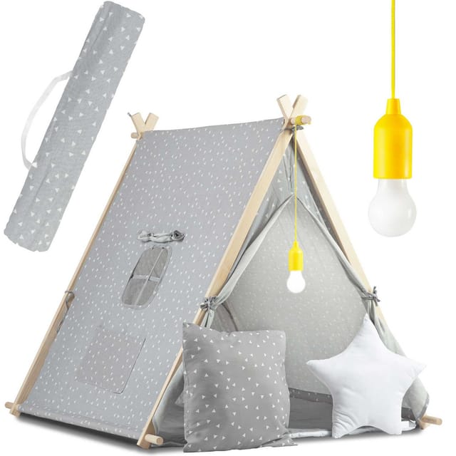 Hauszelt für Kinder mit einer Nukido-Lampe - grau