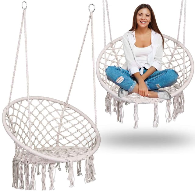 Beigefarbener BOHO-Hängeschaukel-Gartenstuhl
