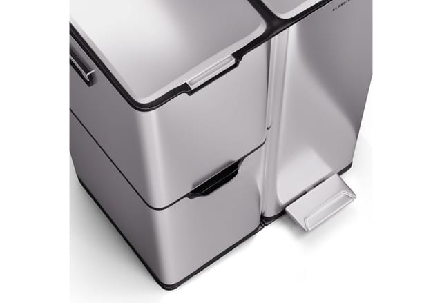 Klarstein Tiyo 3-in-1 Mülleimer - 60L Küchen-Abfalleimer mit Pedale & Soft-Close-Deckel, Edelstahl, herausnehmbare Eimer, Trennsystem, Aufkleber