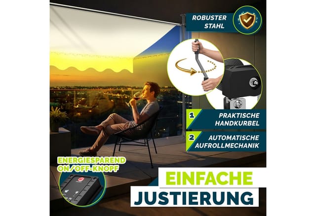 tillvex Klemmmarkise 150 cm Sand mit LED mit Handkurbel Balkon Balkonmarkise ohne Bohren Markise UV-beständig & höhenverstellbar Sonnenschutz