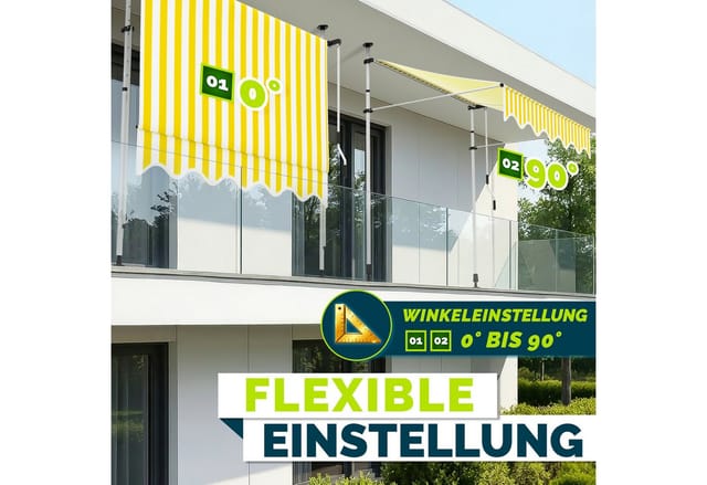 tillvex Klemmmarkise 200 cm Gelb/Weiß mit LED mit Handkurbel Balkon Balkonmarkise ohne Bohren Markise UV-beständig & höhenverstellbar Sonnenschutz