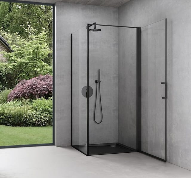 doporro Eck-Duschkabine 75x75x195cm Eckdusche in schwarz mit Hebe- und Senkmechanismus ESG-Sicherheitsglas Klarglas inkl. beidseitiger