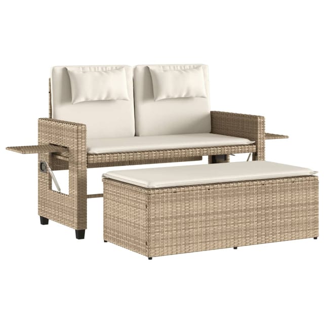 Gartenbank Verstellbar mit Kissen Beige Poly Rattan - Vidaxl