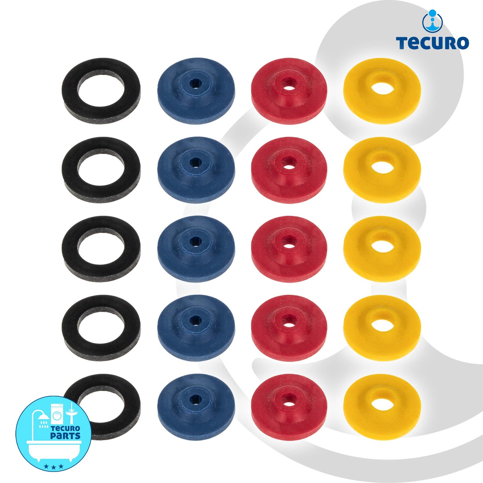 tecuro 20-teiliges Wasser-Spar-Set für Brauseschlauch/Duschkopf - blau rot gelb