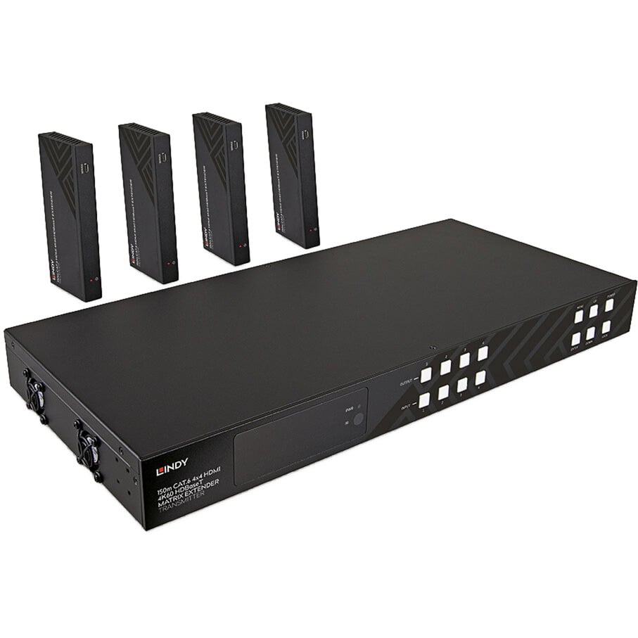 150m Cat.6 4x4 HDMI 4K60 HDBaseT Matrix Extender, HDMI Splitter