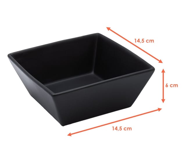 Porzellan Müslischale 450 ml schwarz matt - 6er Set - Müsli Salat Snack Schüssel eckig - Dessertschale Obstschale Salatschüssel Schale