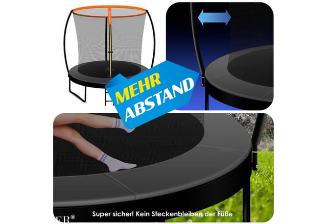 Trampolin Gartentrampolin tüv Rheinland gs Zertifiziert bis 150 kg mit Sicherheitsnetz Leiter Randabdeckung Orange / Anthrazit, 244 cm - Kesser