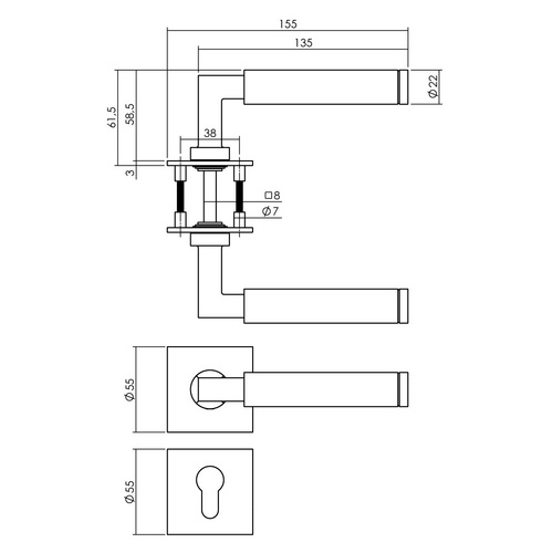 Intersteel Türdrücker, 55x55x3 mm PZ-Rosetten Bau-Stil Bild 2