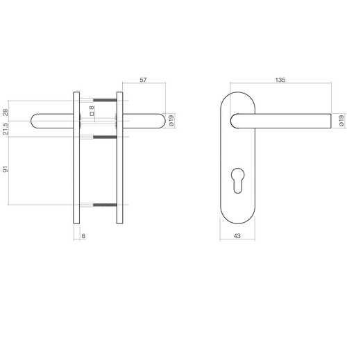 Intersteel Türdrücker, 170x43x8 mm PZ 72 mm Winkel 90Grad Bild 2
