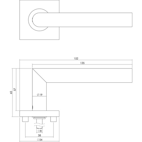 Intersteel Türdrücker, 53x53x8 mm PZ-Rosetten Recht 90 Grad