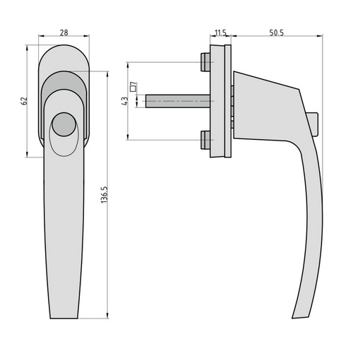 BASI Fenstergriff, silberfarben, Aluminium Bild 3
