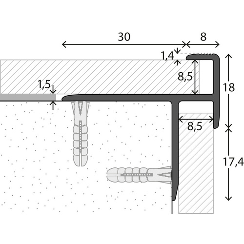 CARL PRINZ Treppenkantenprofil, BxH: 38 x 35.4 mm, versenkt gelocht - silberfarben Bild 5