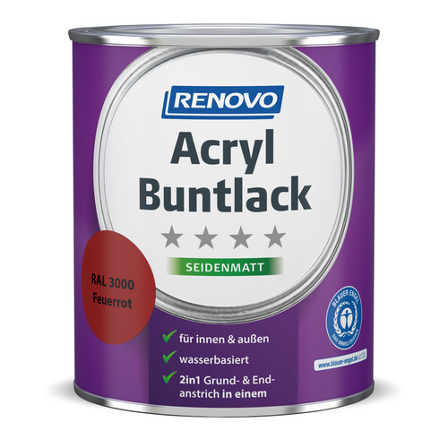 RENOVO Acryl-Buntlack, feuerrot RAL 3000, seidenmatt, 0,75l