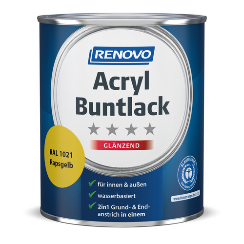 RENOVO Acryl-Buntlack, rapsgelb RAL 1021, glänzend, 0,75l