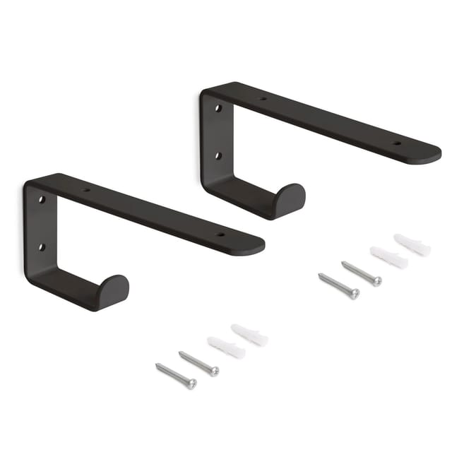 Satz träger-Set für Regale in Holz Shelf mit integriertem Aufhänger, Stahl, Schwarz - Emuca