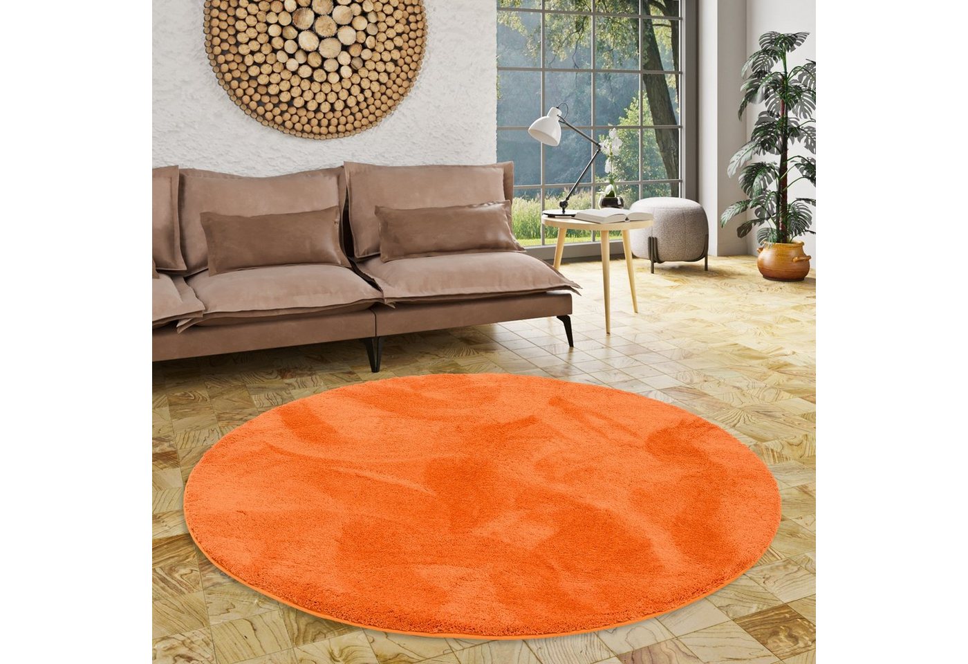 Pergamon Luxus Super Soft Hochflor Teppich Silky Rund Orange 120x120cm Bild 5
