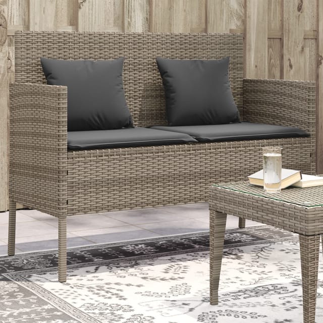 Gartenbank mit Kissen Grau Poly Rattan - Vidaxl