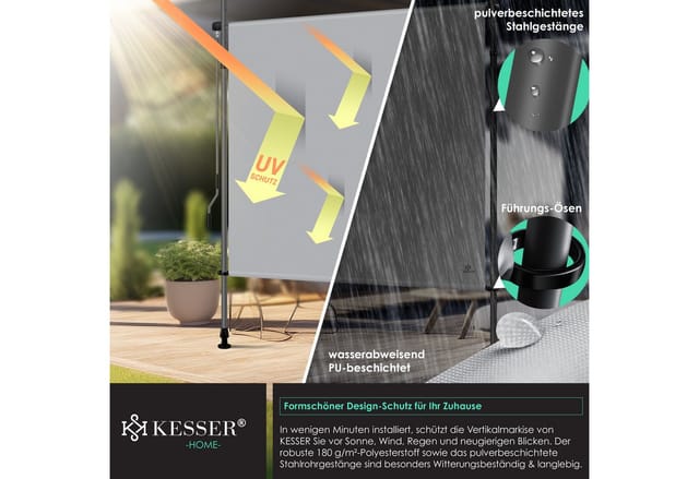 Klemmmarkise Senkrechtmarkise Außen Ausziehbar & Blickdicht Vertikalmarkise Mit Handkurbel Ohne Bohren Balkon-sichtschutz & Windschutz Grau / 100 X 310 Cm - Kesser