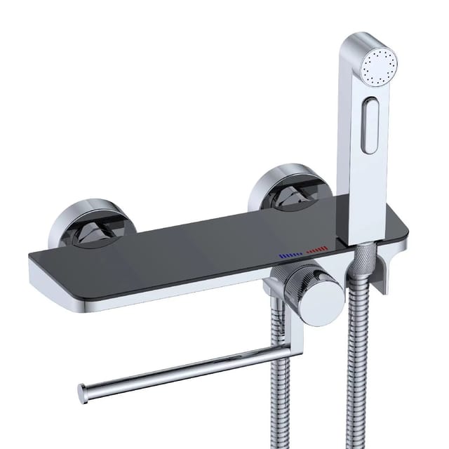 Stilform - Design WC/Bidet Handbrause mit Ablage und Rollenhalter Komplett Set mit Mischer Aufputz