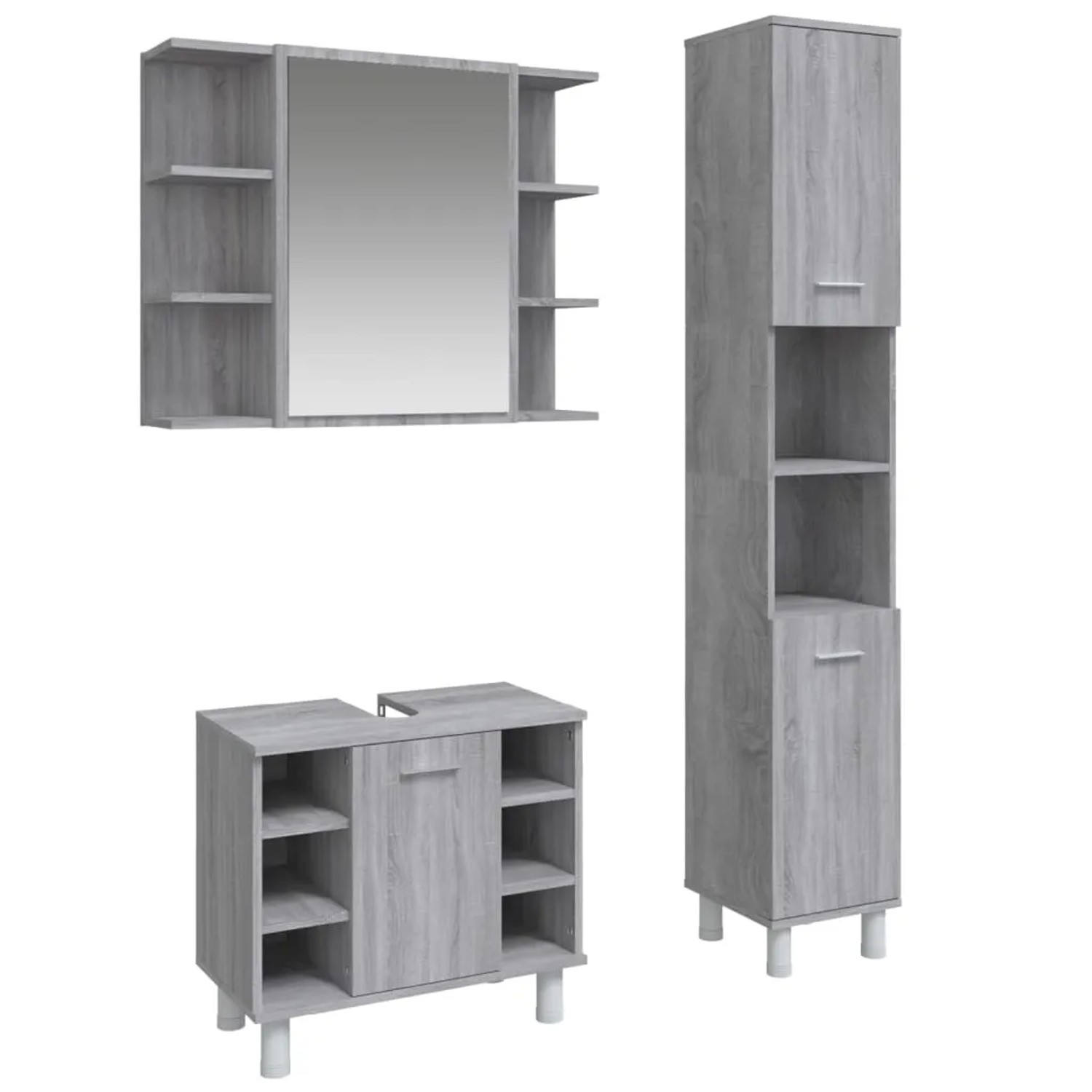 vidaXL 3-tlg. Badmöbel-Set Grau Sonoma Holzwerkstoff Modell 6