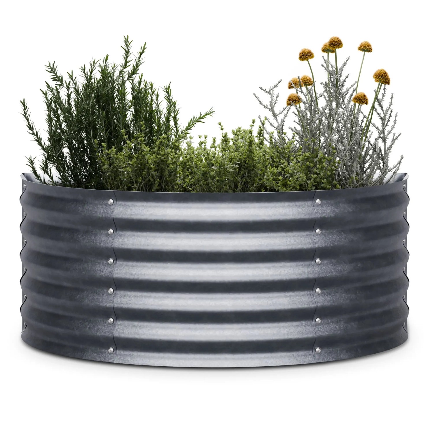 Blumfeldt High Grow Half Circle Hochbeet 105x43x60 cm Stahl-Wellblech Einfacher Aufbau Rostfrei Silber