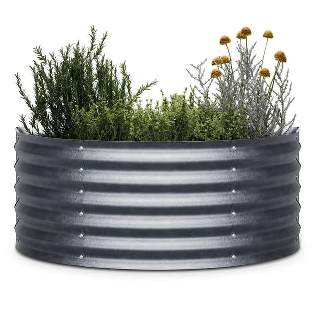 Blumfeldt High Grow Half Circle Hochbeet 105x43x60 cm Stahl-Wellblech Einfacher Aufbau Rostfrei Silber