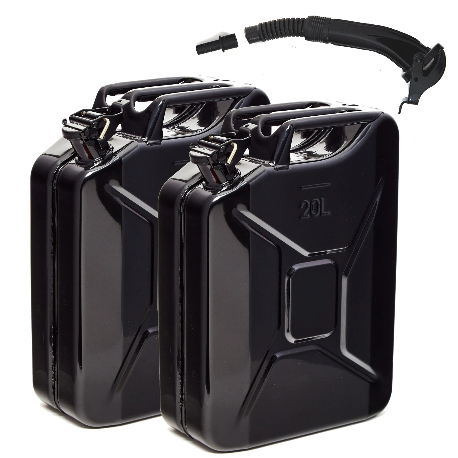 BW Kraftstoffkanister Metall Benzinkanister 2x 20 Liter mit Ausgießer Schwarz RAL 9005 TÜV-geprüft und UN-Zulassung Made in Europe