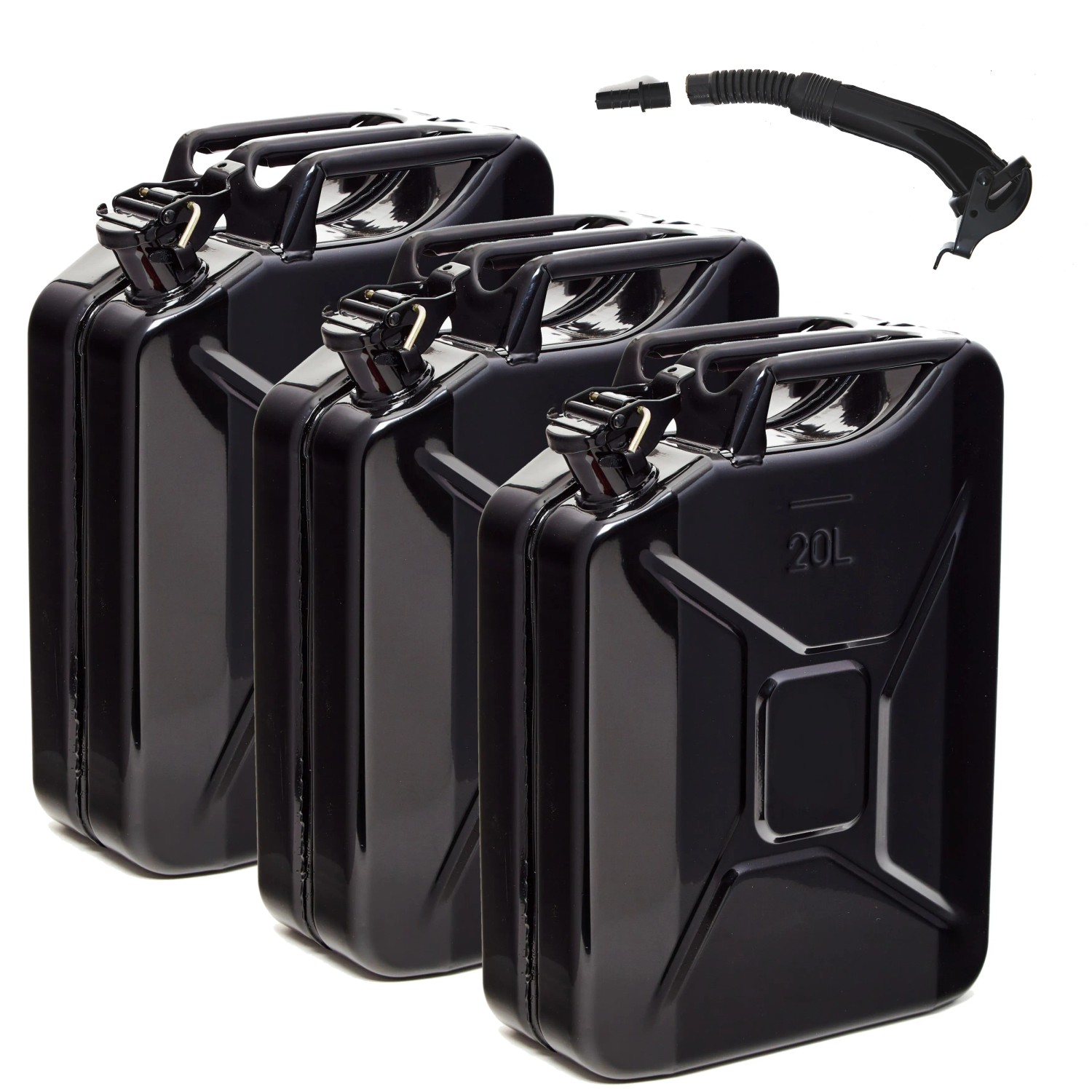 BW Kraftstoffkanister Metall Benzinkanister 3x 20 Liter mit Ausgießer Schwarz RAL 9005 TÜV-geprüft und UN-Zulassung Made in Europe