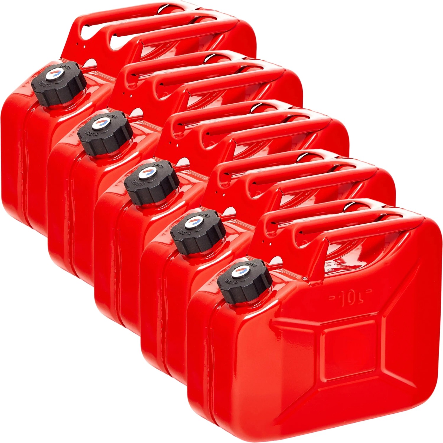 BW Kraftstoffkanister Metall Benzinkanister 5x 10 Liter mit Schraubverschluss Rot RAL 3000 TÜV-geprüft und UN-Zulassung Made in Europe