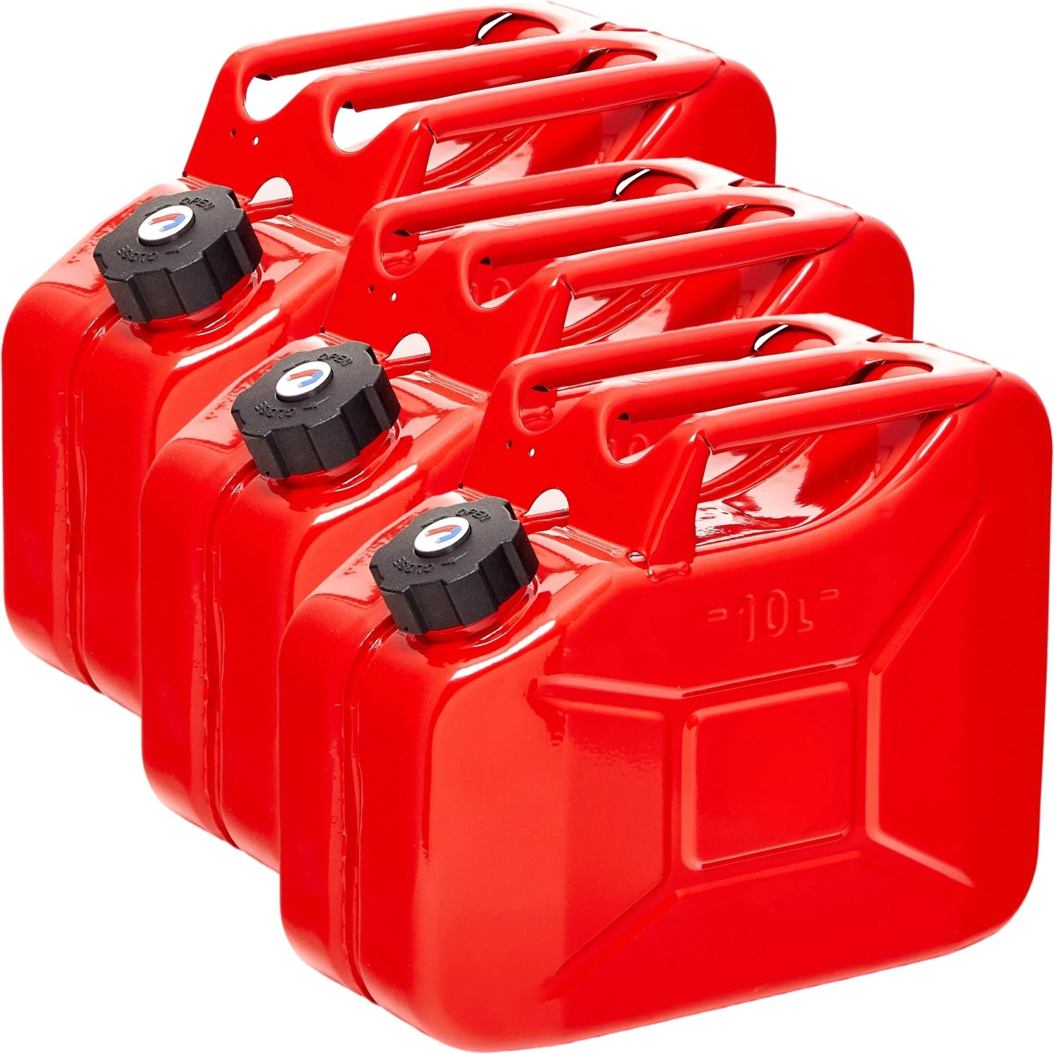 BW Kraftstoffkanister Metall Benzinkanister 3x 10 Liter mit Schraubverschluss Rot RAL 3000 TÜV-geprüft und UN-Zulassung Made in Europe