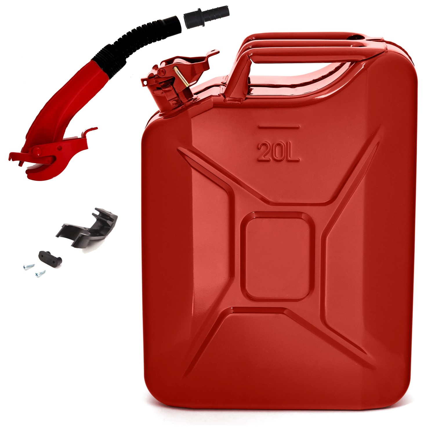 BW Kraftstoffkanister Metall Benzinkanister 20 Liter mit Ausgießer Rot RAL 3000 TÜV-geprüft und UN-Zulassung Made in Europe