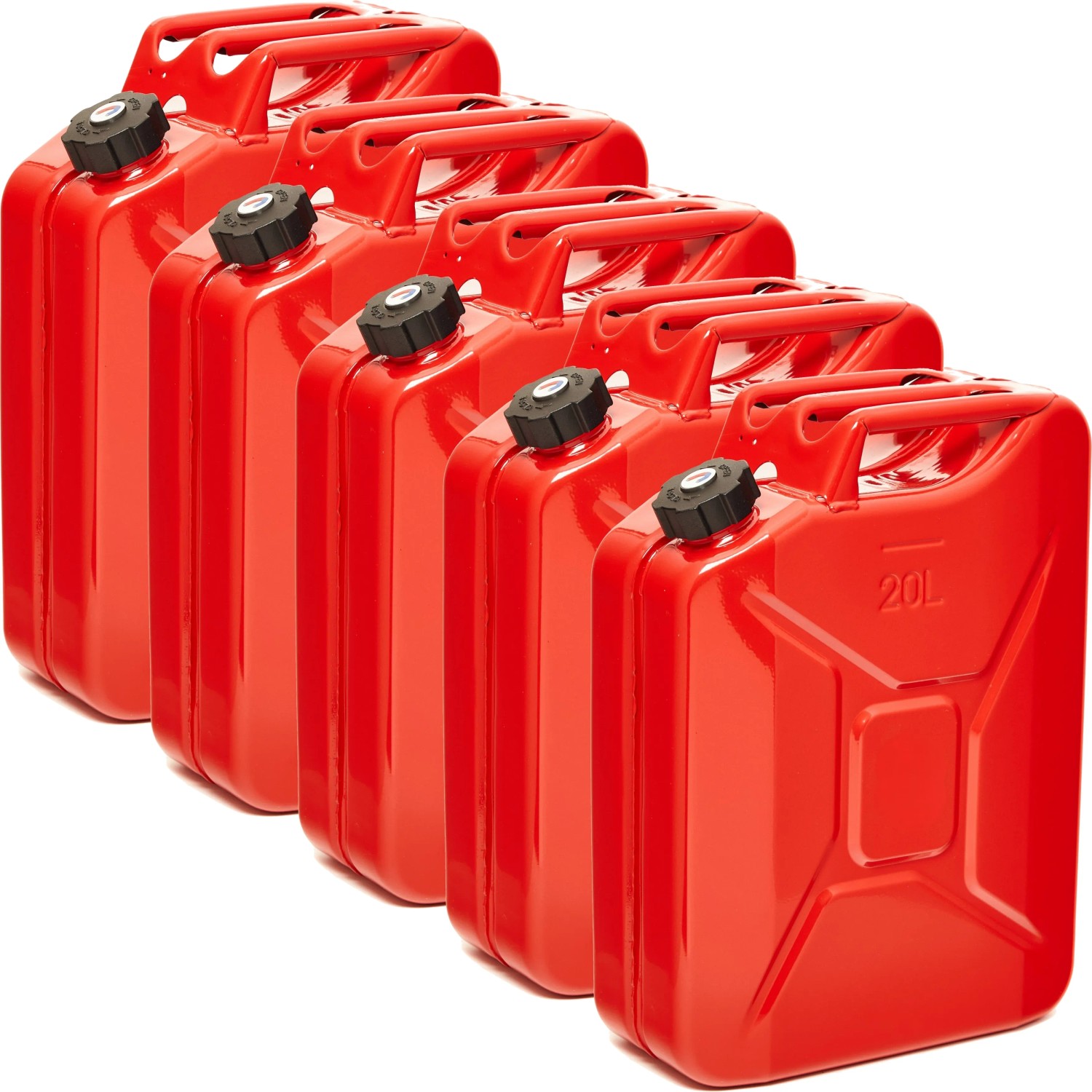 BW Kraftstoffkanister Metall Benzinkanister 5x 20 Liter mit Schraubverschluss Rot RAL 3000 TÜV-geprüft und UN-Zulassung Made in Europe