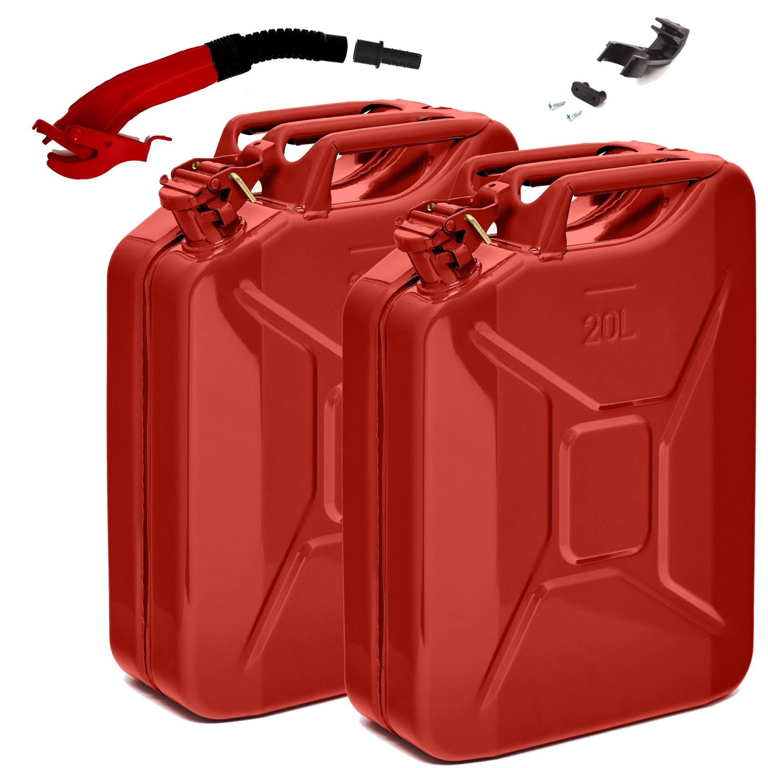 BW Kraftstoffkanister Metall Benzinkanister 2x 20 Liter mit Ausgießer Rot RAL 3000 TÜV-geprüft und UN-Zulassung Made in Europe