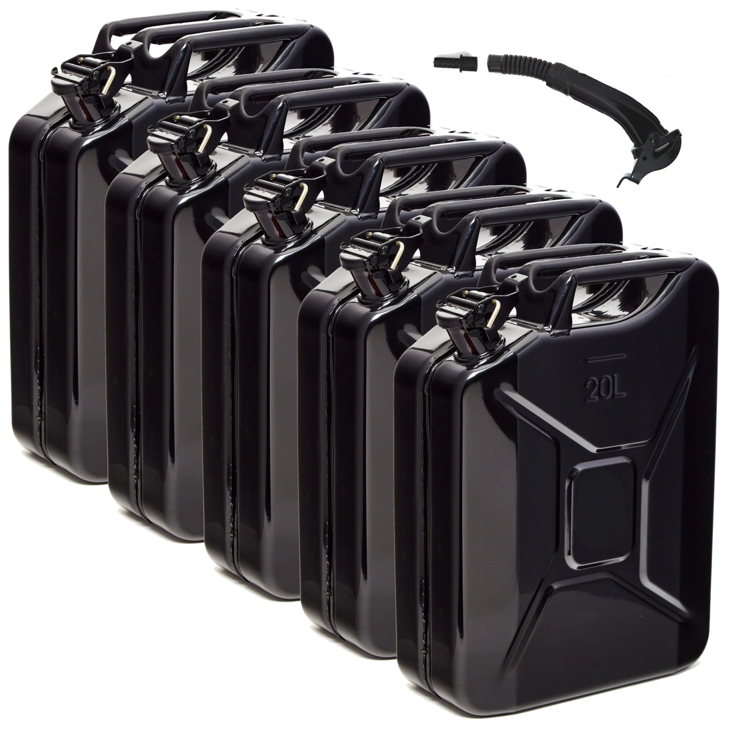 BW Kraftstoffkanister Metall Benzinkanister 5x 20 Liter mit Ausgießer Schwarz RAL 9005 TÜV-geprüft und UN-Zulassung Made in Europe