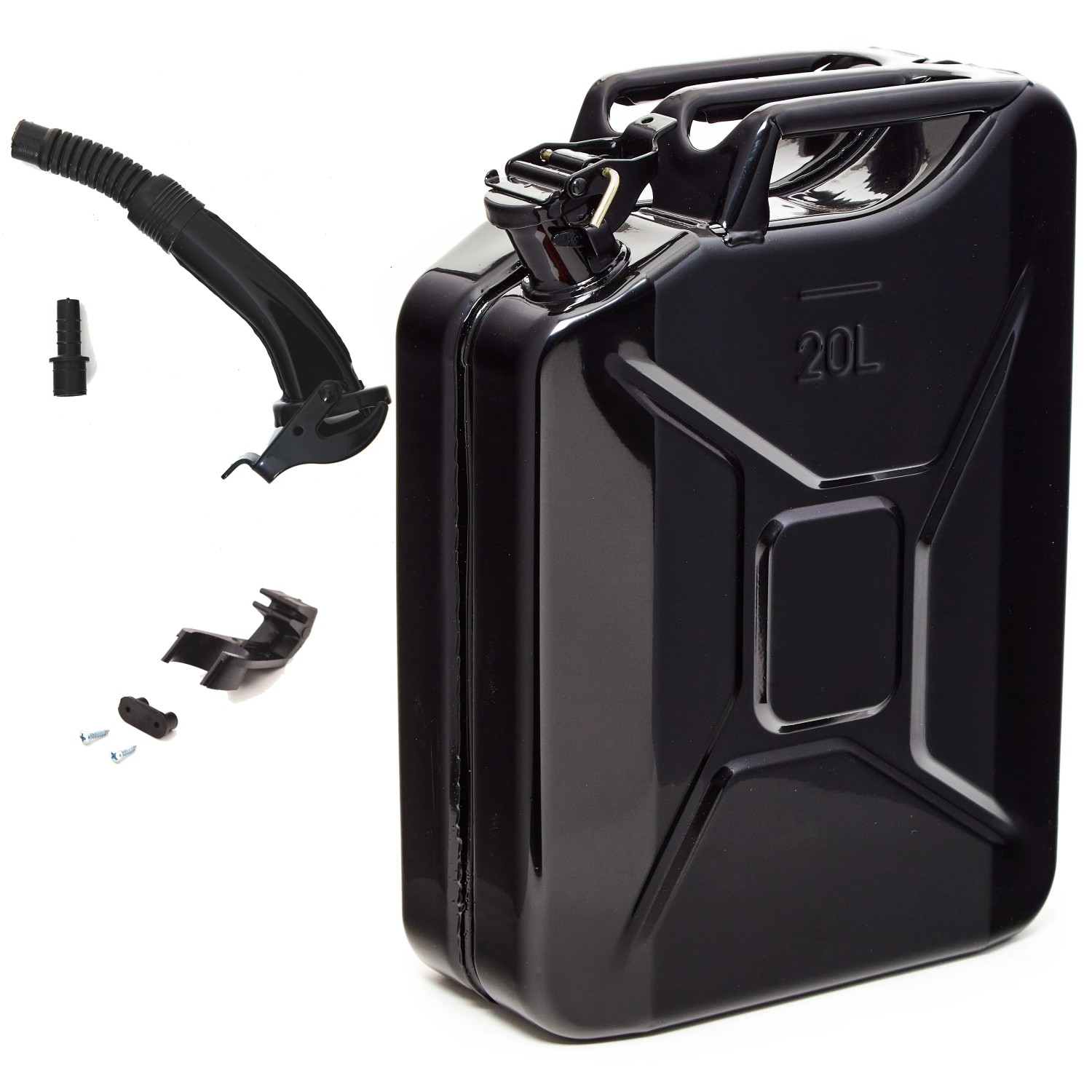 BW Kraftstoffkanister Metall Benzinkanister 20 Liter mit Ausgießer Schwarz RAL 9005 TÜV-geprüft und UN-Zulassung Made in Europe