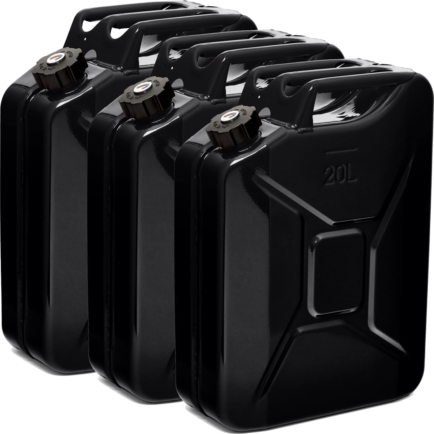 BW Kraftstoffkanister Metall Benzinkanister 3x 20 Liter mit Schraubverschluss Schwarz RAL 9005 TÜV-geprüft und UN-Zulassung Made in Europe