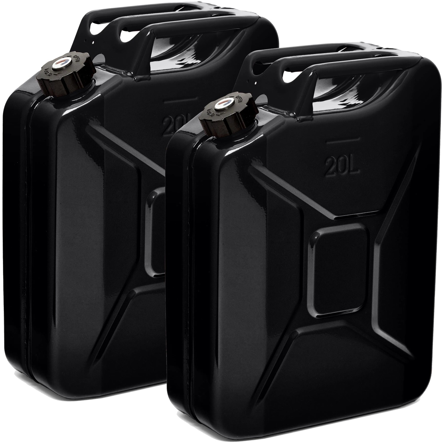 BW Kraftstoffkanister Metall Benzinkanister 2x 20 Liter mit Schraubverschluss Schwarz RAL 9005 TÜV-geprüft und UN-Zulassung Made in Europe
