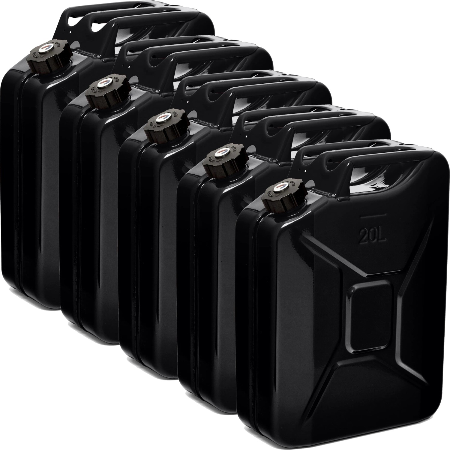 BW Kraftstoffkanister Metall Benzinkanister 5x 20 Liter mit Schraubverschluss Schwarz RAL 9005 TÜV-geprüft und UN-Zulassung Made in Europe