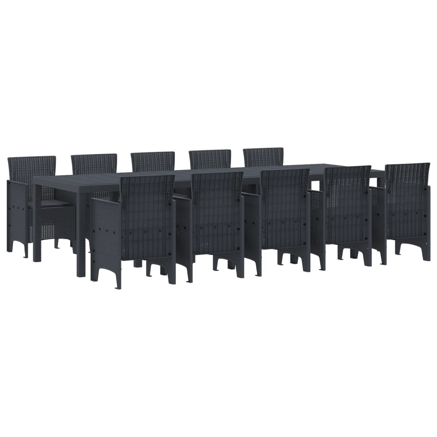 vidaXL 11-Teiliges Garten Essgruppe mit Kissen Anthrazit Poly-Rattan 3378755