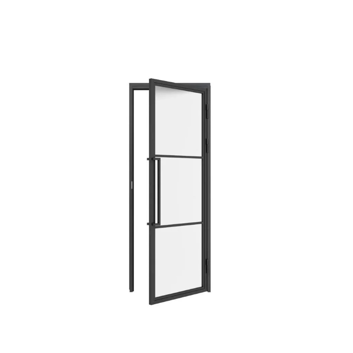 inova Loft Glastür 709 x 1972 mm Satiniert 3 Felder DIN Rechts Komplettset Beschlag in Schwarz mit Griffstange und Zarge