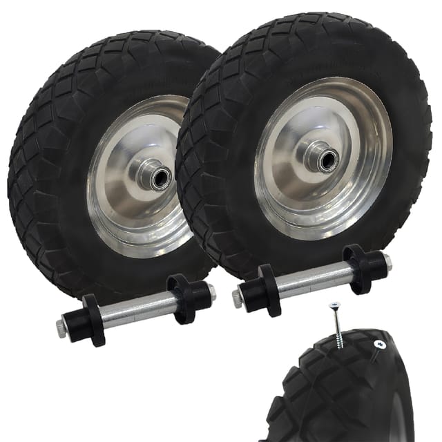 2x Schubkarrenrad pannensicher Vollgummi 4.80/4.00-8 grau/schwarz + Achse Ersatzrad Reifen PU